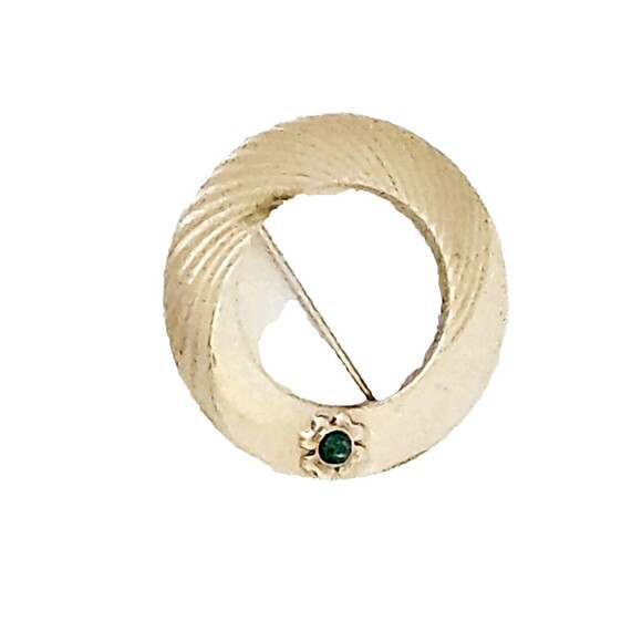 VTG 12K GF Circle Brooch Gold w Shamrock Green Stone Estate Piece 1.10" EUC - Picture 7 of 7